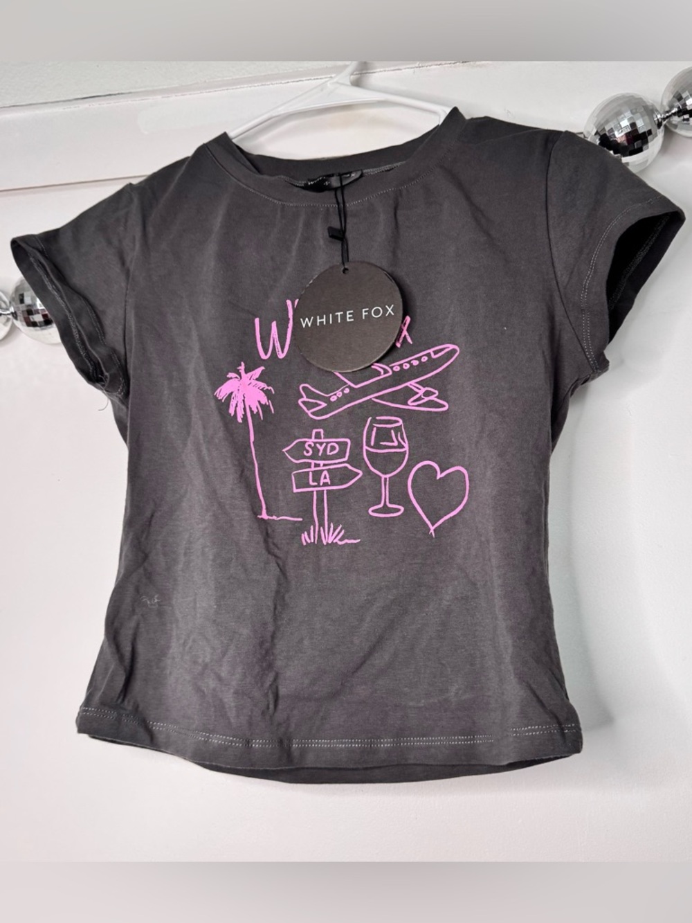 White Fox NEW Vacay Pending Baby Tee Top